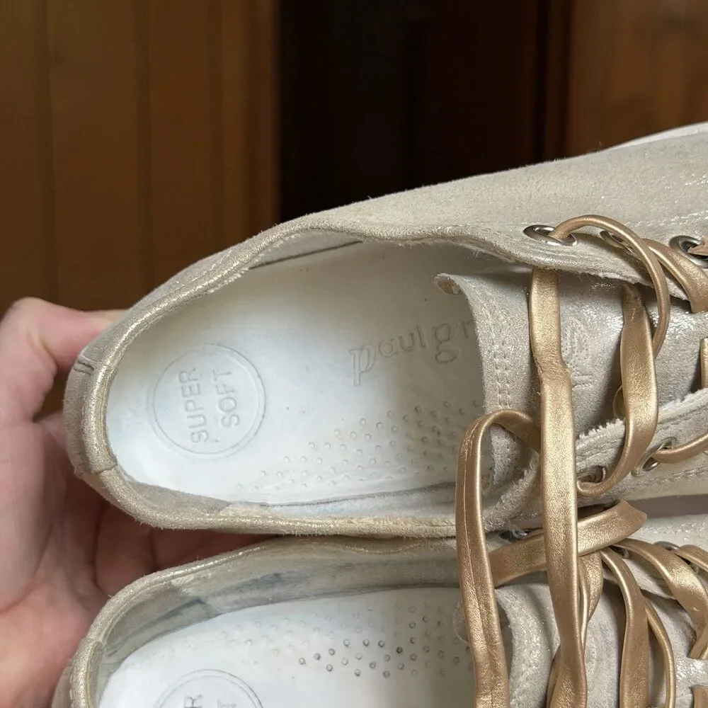 $420 Paul Green Hadley Platform Sneaker Leather Metallic Gold Beige UK 5.5 US 8